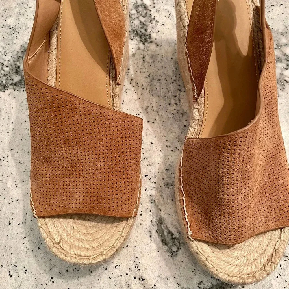 Marc Fisher Andela Sandals Suede Wedge Heel Espadrilles Brown Size 11 NEW